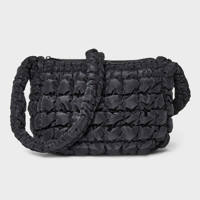 Puffer Crossbody Handbag - Wild Fable Black: Softside Woven Design, Single Strap, Zip Closure