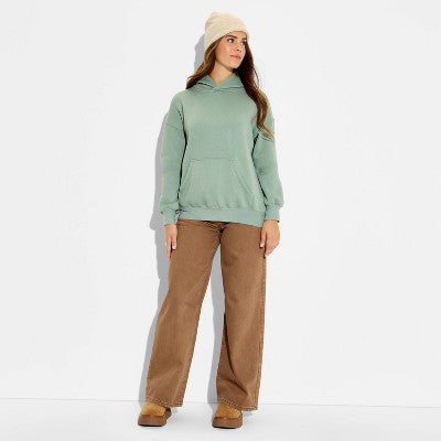 Women's Oversized Hooded Sweatshirt Sage Green Quote XS