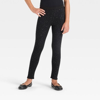 Girls' Cozy Leggings - Cat & Jack Black Sparkle S Slim