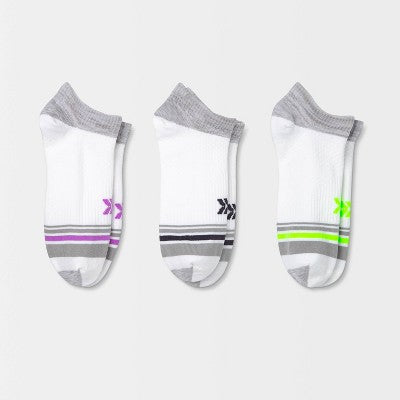 Women's Lightweight Striped Toe 3pk No Show Athletic Socks - All in Motion - White 4-10