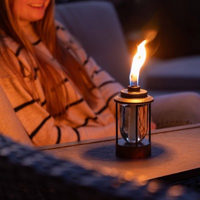 TIKI 64.25" Lighthouse Box Steel/Glass Black Outdoor Torch Black