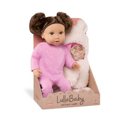 LullaBaby 14" Baby Doll with Wavy Brown Hair & Brown Eyes with Cuddler Wrap