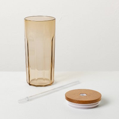 21oz Glass Tumbler with Wooden Lid Brown - Hearth & Hand with Magnolia