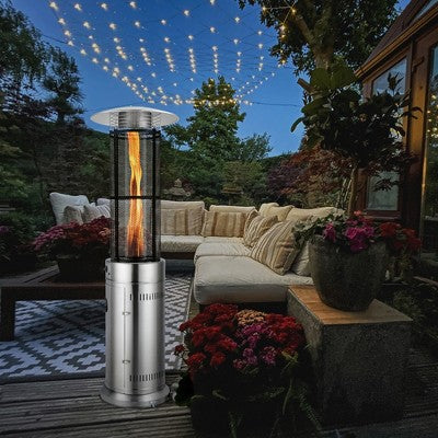 Costway 40000 BTU Patio Heaters Stainless Steel Round Propane Glass Tube Flame W/Wheels (LOCAL PICKUP ONLY)