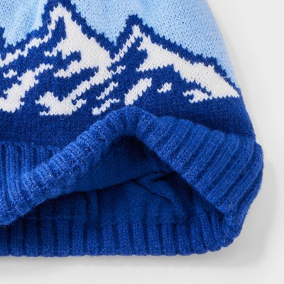 Toddler Boys' Mountainscape Striped Beanie - Cat & Jack Blue 2T-5T