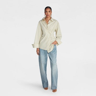 KBB by KAHLANA Women's 'The Wrap Shirt' - Yellow Striped S