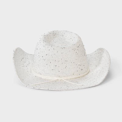 Knit Sequined Cowboy Western Hat - Wild Fable White