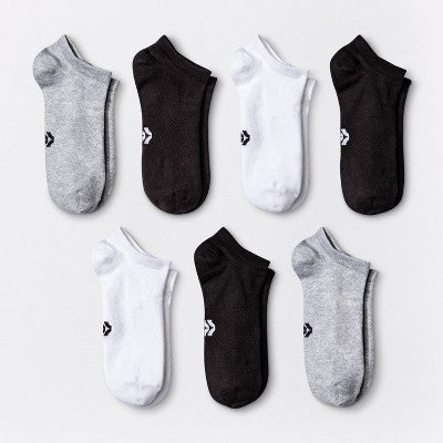 Women's Lightweight Active Mesh 6+1 Bonus Pack No Show Athletic Socks - All In Motion White/Heather Gray/Black 4-10