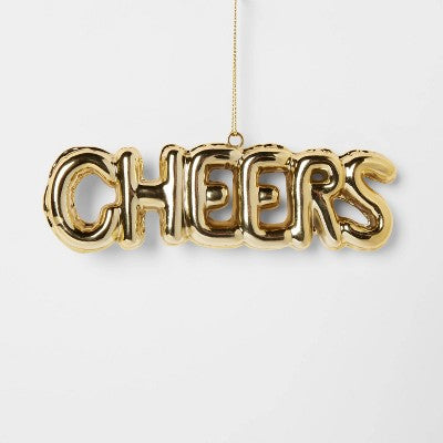 Metallic 'Cheers' Balloon Christmas Tree Ornament Gold - Wondershop