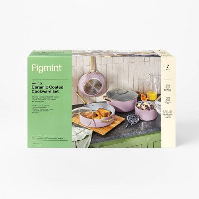 7pc Nonstick Ceramic Coated Aluminum Cookware Set with Champagne Handles Lavender - Figmint (LOCAL PICKUP ONLY)