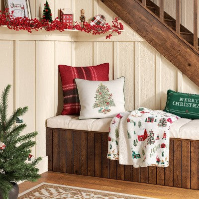 Embroidered Christmas Tree Pillow Natural - Threshold