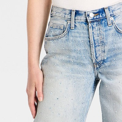Women's Mid-Rise 90's Baggy Rhinestone Jeans Light Wash 4 (LOCAL PICKUP ONLY)