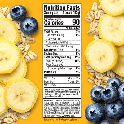 Happy Tot Super Morning Organic Bananas, Blueberries Yogurt, Oats & Chia Toddler Pouch - 4oz: 24 Months+, Pureed Meal