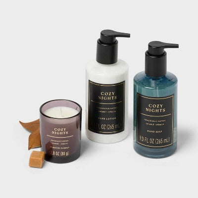 3pc Cozy Nights Personal Care Hand Soap and Lotion Candle Gift Set Dark Blue -Threshold (LOCAL PICKUP ONLY)