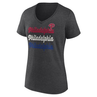 MLB Philadelphia Phillies Women's Gray Short Sleeve V Neck T-Shirt - XXL: Team Logo, Jersey Fabric