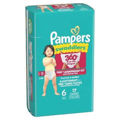 Pampers Swaddlers 360 Disposable Diapers - Size 6 - 17ct: Diaper Weight Range 35+ lbs, Polypropylene, Spandex