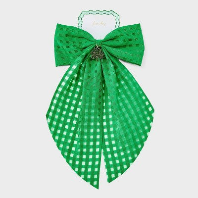 St Patrick's Day Check Shamrock Charm Bow - Green
