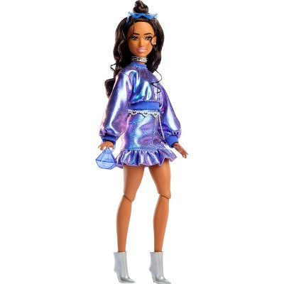 Barbie Deluxe Style Fashion Doll #7 in Metallic Blue Top and Skirt with Accessories, Brunette