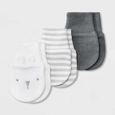 Baby 3pk Cotton Mittens - Cloud Island Gray
