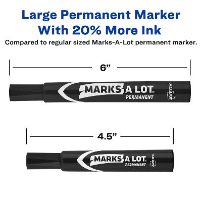 Avery® Marks A Lot® Permanent Markers, Large Desk-Style Size, Chisel Tip, 12 Black Markers (98028)
