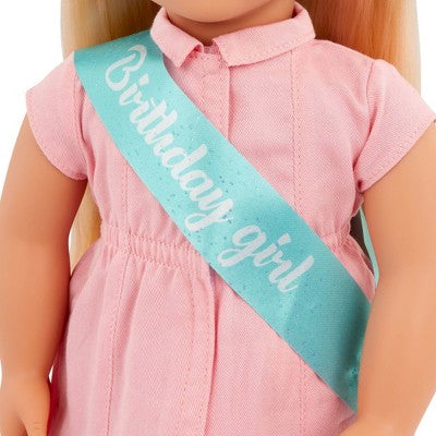 Our Generation Brenna 18" Birthday Party Doll: Blonde Hair, Blue Eyes, Straight Hair, Includes Accessories