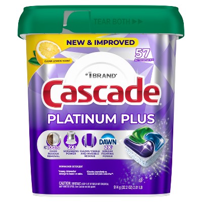 Cascade Platinum Plus Action Pacs Dishwasher Detergent - Lemon - 57ct
