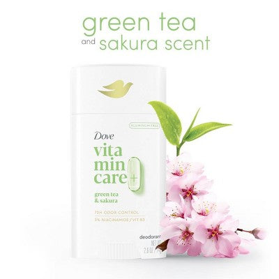 Dove Beauty VitaminCare+ Aluminum-Free Deodorant Stick with Niacinamide - Green Tea and Sakura - 2.6oz