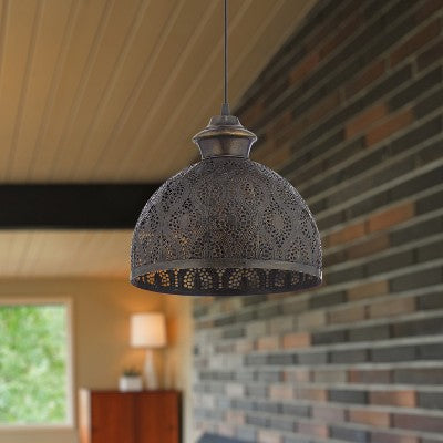 River of Goods 11" Merope Antique Bronze Metal Bowl Shade Pendant Ceiling Light: UL Listed, Adjustable Height