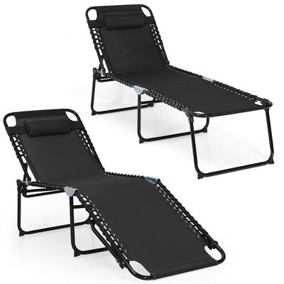 Costway Folding Lounge Chaise 16'' High Recline Chair W/Adjustable Backrest and Footrest Black (LOCAL PICKUP ONLY)