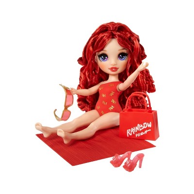Rainbow High Swim & Style Ruby Red 11'' Doll with Shimmery Wrap to Style 10+ Ways, Removable Swimsuit, Sandals, Accessories