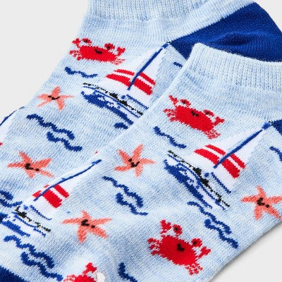 Women's Nautical Low Cut Socks - Blue 4-10: Recycled Polyester, Knit, Banded Cuff