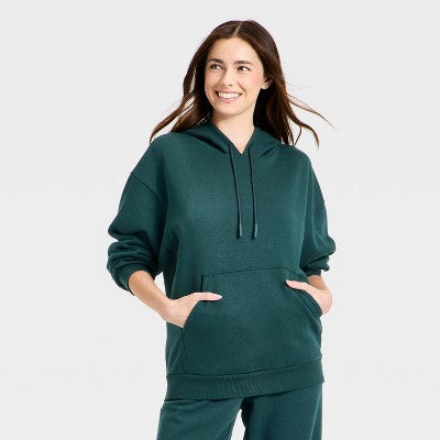 Women's Fleece Hoodie Sweatshirt - JoyLab Forest Green XS