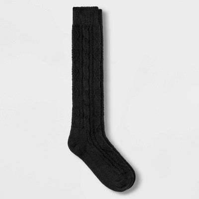 Women's Cotton Blend Cable Knee High Boot Socks - Universal Thread Black 4-10