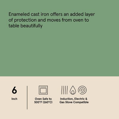 6" Enameled Cast Iron Skillet Sage Green - Figmint: Even-Heating, Oven-Safe, Nonstick, Induction Compatible