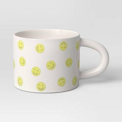 16oz Stoneware Smiley Face Mug - Room Essentials: Coffee Cup, Microwave & Dishwasher Safe, Dorm Room Essential