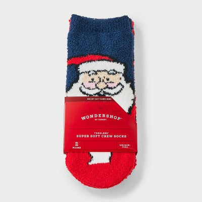 Toddler 2pk Cozy Christmas Santa Socks - Wondershop Red/Navy Blue 2T-3T