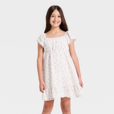 Girls' Ruffle Short Sleeve Chiffon Floral Dress - Cat & Jack Cream S