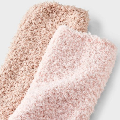 Women's Solid 2pk Cozy Crew Socks - Auden Pink/Tan 4-10: Recycled Polyester, Knit, Tagless