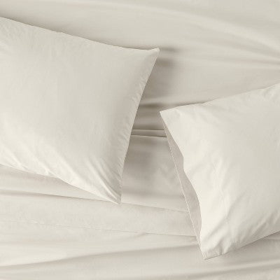King Washed Supima Percale Solid Pillowcase Set Natural - Casaluna: 250 Thread Count, OEKO-TEX Certified, End Closure