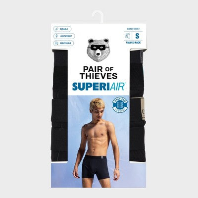 Pair of Thieves Men's 3pk SuperiAir Boxer Briefs - Black L: Tagless, Ribbed, Full Waistband Elastic