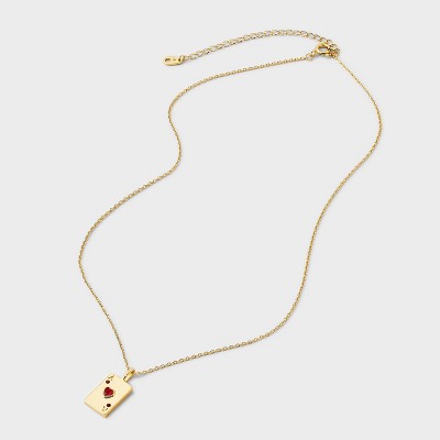 14K Gold Dipped Cubic Zirconia Ace of Hearts Pendant Necklace - A New Day Gold/Red