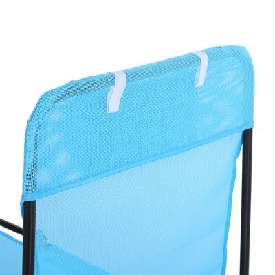 Outsunny Foldable Outdoor Chaise Lounge Chair, 6-Level Reclining Camping Tanning Chair with Breathable Mesh Fabric and Headrest, Blue