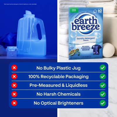 Earth Breeze Fresh Scent Laundry Detergent Sheets - 60 Loads: Hypoallergenic, Vegan, Concentrated, High Efficiency