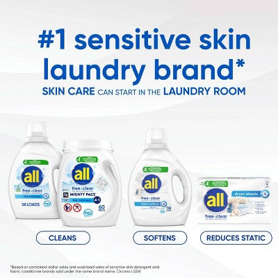 All Unscented Free Clear Advanced Oxi HE Liquid Laundry Detergent 104 Loads - 154 fl oz