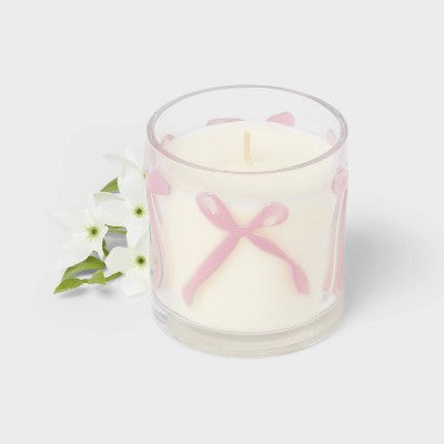 LED Embossed Bow Glass Honeysuckle Daydream Jar Candle Mauve 7oz - Threshold