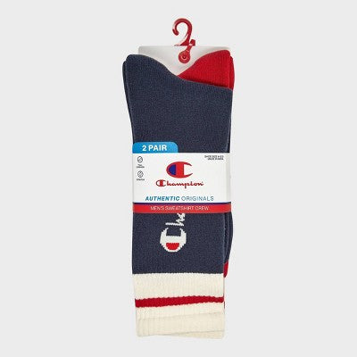 Champion Men's 2pk Sweatshirt Crew Socks - Blue/Red 6-12
