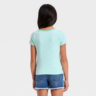 Girls' Short Sleeve Striped T-Shirt - Cat & Jack Aqua Green XL Plus