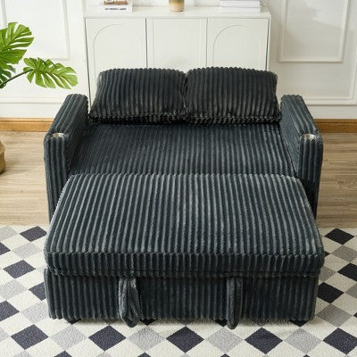 Recliner Sofa Bed with USB Charging and Adjustable Backrest,Gray Velvet Recliner Sofa for Living Room,Pull-Out Sofa Bed with Fabric-Koiai (LOCAL PICKUP ONLY)