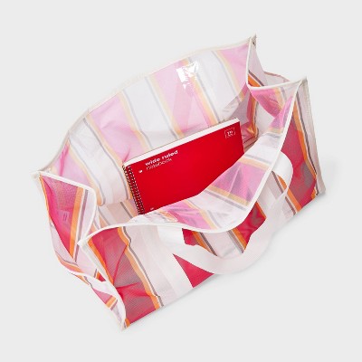 Mesh Packable Tote Handbag - Shade & Shore Pink Stripe: Unstructured Multi-Stripe Beach Bag