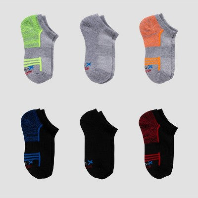 Hanes Premium Boys' 6pk No Show Athletic Footbed Socks - L